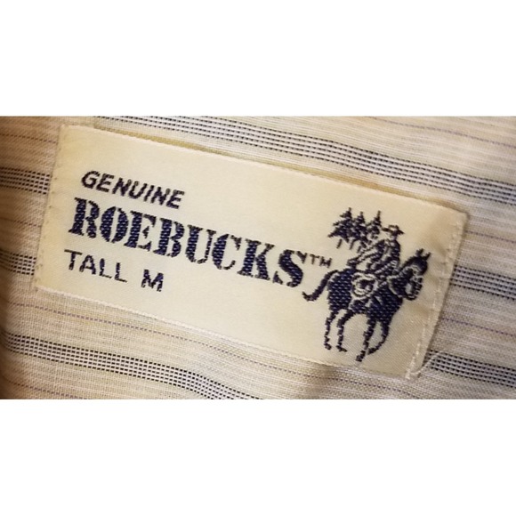 Vintage Genuine Roebucks Pearl Snap Shirt Mens Tall Med Cream Stripe Long Sleeve - Picture 4 of 6